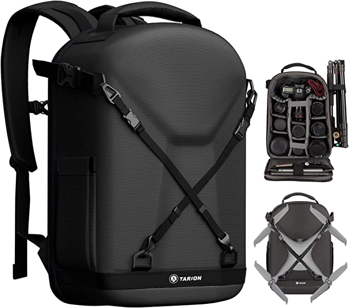 TARION Camera Backpack Hardshell DSLR Camera Bag 3-side Hard Case Photography Backpack with Waterproof Raincover Laptop/Tripod Compartment for Men Women Photographers, Black, Hardcase Camera Backpack