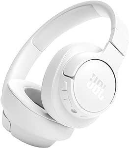 JBL Tune 720BT - Wireless Over-Ear Headphones Pure Bass Sound, Bluetooth 5.3, Up to 76H Battery Life and Speed Charge, Lightweight, Comfortable and Foldable Design (White)