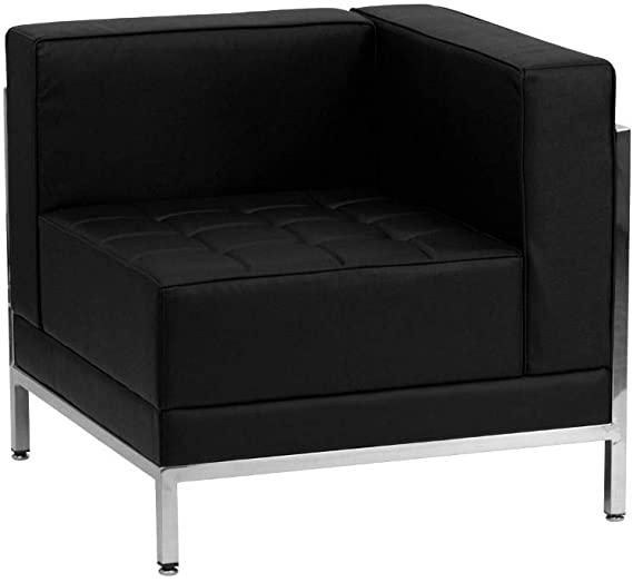 Flash Furniture HERCULES Imagination Series Contemporary Black Leather Right Corner Chair with Encasing Frame
