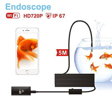 ZEEFO Wireless Endoscope, Semi-Rigid Flexible Wifi Endoscope IP67 Waterproof Borescope HD Resolutions Inspection Camera for IOS iPhone, iPad, Mac, Android Phones, Tablets, Windows (5M)