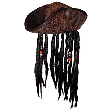 Caribbean Pirate Tricorn Hat With Beaded Dread Locks