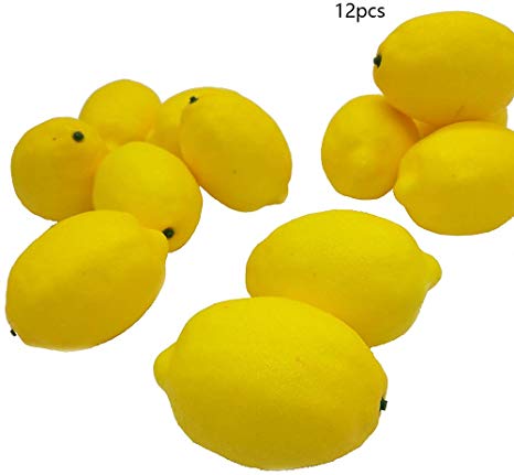 Szsrcywd 12 Pcs Fake Yellow Lemons Artificial Foam Fruit Model Decorative for House Kitchen Summer Party