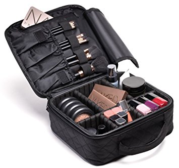 Cosmetic Travel Bag - Make Up Bags for Women - Makeup Travel Organizer - Big Makeup Bag - Large Makeup Case with Adjustable Dividers by Ramaka Solutions (10”L x 3.5”W x 9”H) Black