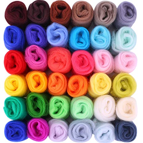 Felting Wool Roving Yarn 36 Colors 5g/ColorFleece Spinning Fiber For Needle Felting (36 Color)