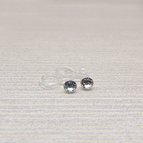 4mm Clear Rhinestone Invisible Clip On Earrings for Non-Pierced Ears, April Birthday