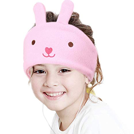 Kids Headphones, Volume Limiting with Ultra Thin Adjustable Speakers Soft Children Fleece Headband Toddler Headphones for Home and Travel - Bunny