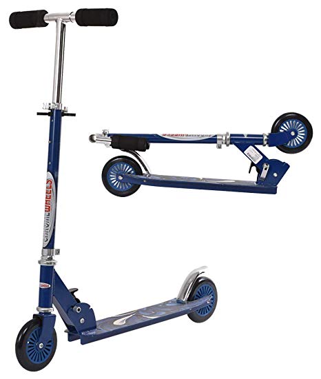 ChromeWheels Scooter for Kids, Deluxe Kick Scooters 4 Adjustable Height 2 Wheels Foldable, Best Gifts for Boys Girls, Age 3-8 Years Old, 110lb Weight Limit, Blue