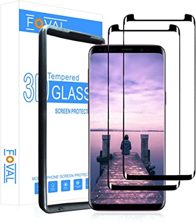 (3 Pack) Tempered Glass Screen Protector for Samsung Galaxy S9 Foval 3D Curved Dot Matrix with Alignment Tool (Case Friendly)