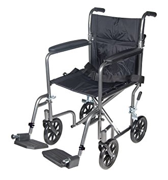 Drive Medical Lightweight Steel Transport Wheelchair, Fixed Full Arms, 17" Seat