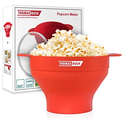 Premium Microwave Popcorn Popper by Thomas Rush - One of the Best Microwave Popcorn Makers for Home - Easy to Use - Healthy Choice - 100% Platinum Silicone - 10 Year Warranty