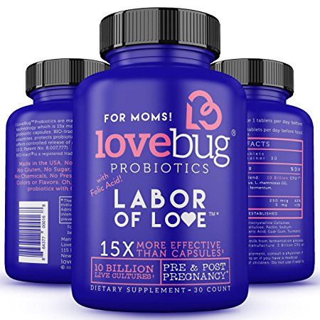 Labor Of Love Pre- & Post-Natal Probiotic Supplement For Pregnant & Nursing Moms - 8 Bacteria Strains & 10 Billion CFU - Extra Folic Acid Formula - Dietary & Health Support For Mothers & Their Babies