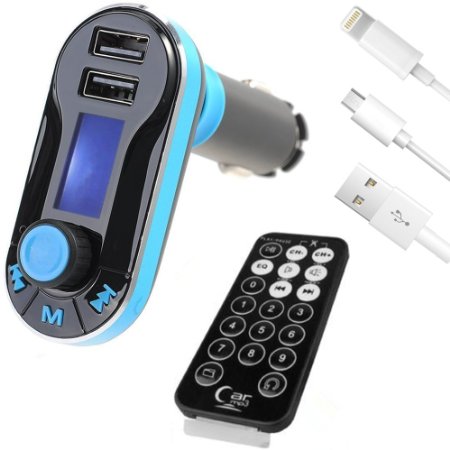Artchros Car fm Transmitter/car mp3 player,Remote Control MP3 Music Player, Dual USB Car charger, W/High Quality 3.5mm Aux Cable & Apple 8-Pin & Micro USB Data/Charge Cables