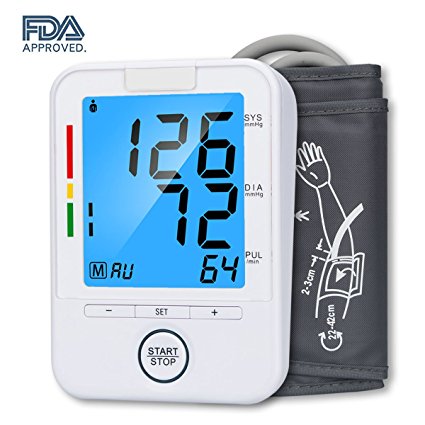 Upper Arm Blood Pressure Monitor with Automatic Digital Blood Pressure Cuff 22-32 cm 2 User Mode (White)