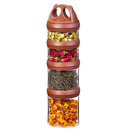 SELEWARE Portable and Stackable 4-Piece Twist Lock Panda Storage Jars Snack Container to Contain Formula, Snacks, Nuts, Drinks and More, BPA and Phthalate Free, 31oz Brown