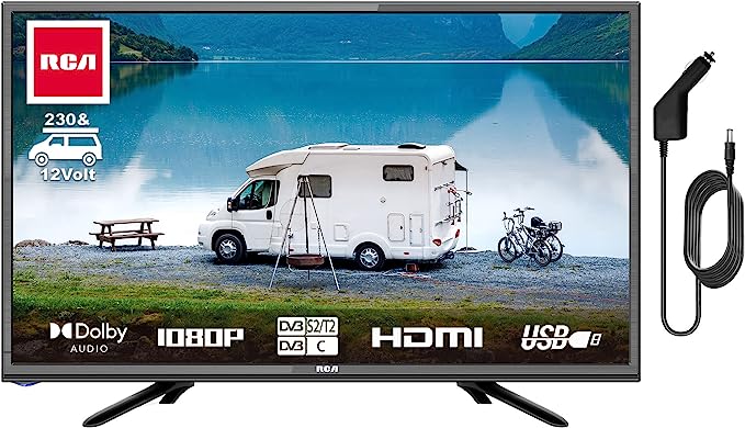 RCA RB22HT5A 12 Volt 22" inch FHD TV, Freeview HD DVB-T2-C-S2 Dolby Audio Caravans TV, FHD LED Backlighting Display, HDMI VGA PC Audio USB Travel TV, Small TV for Motorhome and Campervan