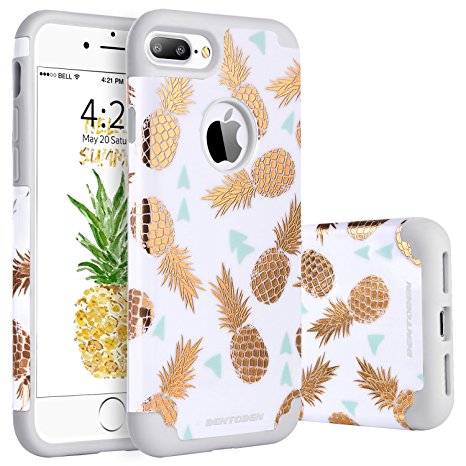 iPhone 8 Plus Case, iPhone 7 Plus Case, BENTOBEN Ultra Slim Gold Pineapple Design Hard PC Soft Rubber Glossy Anti-Scratch Shock Proof Protective Case Cover for iPhone 7 Plus, White / Gold