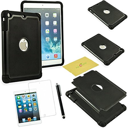 Fulland Hybrid Rubber Case with Stylus Pen and Screen Protector for Apple iPad Mini 1 / 2 / 3 - Black