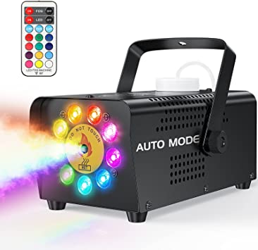Fansteck Fog Machine with 9 Lights, Automatic Smoke Machine with Remote Control, RGB Lights with 12 Colors Changing for Halloween, Party, Wedding, Christmas and Stage, 2500CFM, 500W