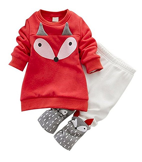 BELLE-LILI Toddler Girl Long Sleeve Winter Cartoon Fox Fleece Hoodies Pants set