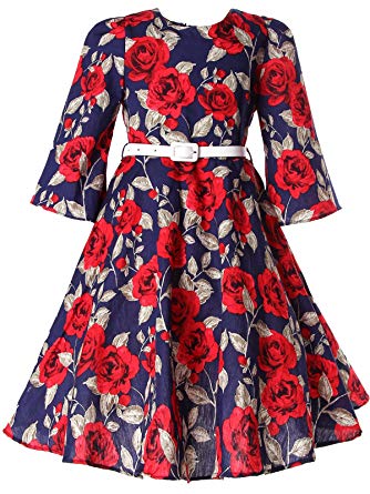 Bonny Billy Girls Classy Vintage Floral Swing Kids Party Dresses