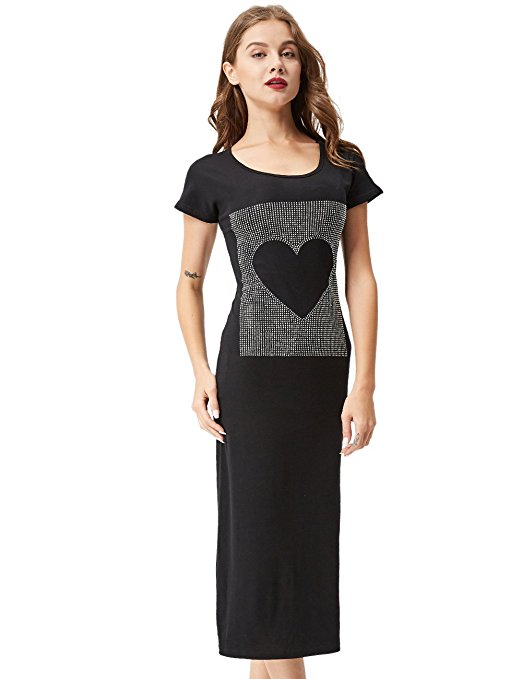 Glostory Women's Casual Dress Sexy Cross Back Wear to Work Slit T-shirt Sundress WYQ-1379 Black M/L