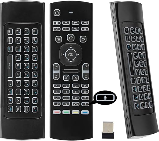 MX3 Voice Air Mouse Mini Keyboard Backlight Wireless Remote, 2.4G Multifunctional Fly Mouse with Infrared Learning for Android Smart TV Box, 3-Gyro and 3-Gsensor, Projector HTPC Mini PC