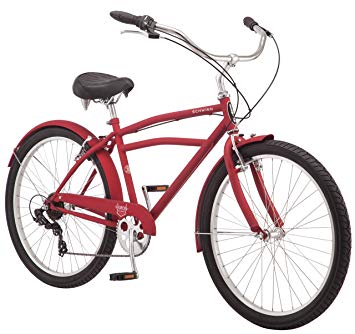 Schwinn Huron Men's Cruiser Bike Line, Featuring 17-Inch/Medium Steel Step-Over Frames, 1-3-7-Speed Drivetrains, Full Front and Rear Fenders, and 26-Inch Wheels, Black, Grey, and Red