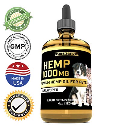 iVitamins Full Spectrum Hemp Oil Pets (1000mg) - Grown & Made in USA - Supports Hip & Joint Health, Natural Relief Pain, Separation Anxiety - Organic Extract - Non-GMO - Apply Easily to Treats