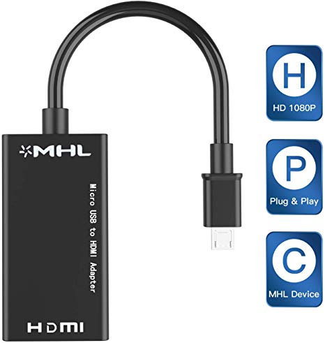 MHL Micro USB to HDMI Cable Adapter, MHL to HDMI 1080P Video Graphic Converter with Video Audio Output for Samsung Galaxy S5, S4, S3 etc Phones with MHL Function (Black)