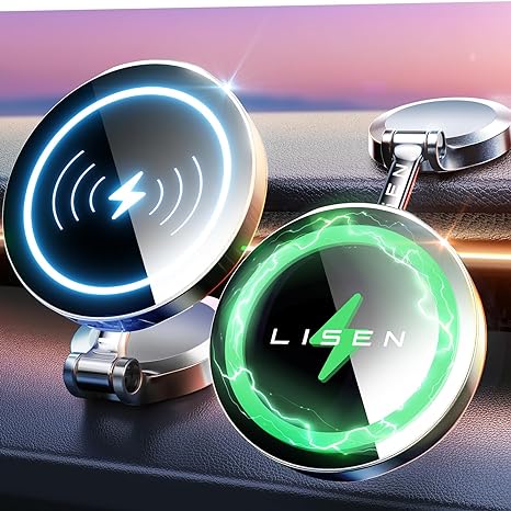 LISEN Fits Magsafe Car Mount Charger 15W, Compatible with Magsafe Car Charger for iPhone 15 Pro Max Plus Mini 14/13/12, Magnetic Wireless Car Charger Phone Holder, Car Dashboard Accessories