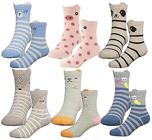 HzCodelo Kids Toddler Little Girls Fashion Cotton Crew Seamless Socks -6 Pair Pack
