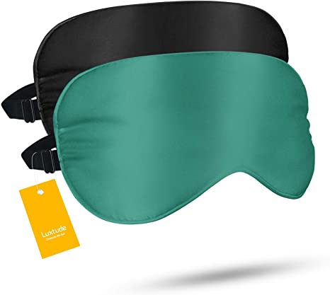 Luxtude 2 Pack Silk Eye Masks for Sleeping Blackout, Natural Mulberry Silk Sleep Masks, Organic Satin Sleeping Mask, Blindfold, Eyemask, Night Masks, Eye Covers, Eye Shades for Women Men, Black&Green
