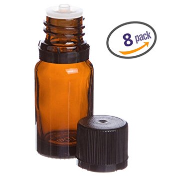 Lisse Essentials 10 ml Amber Glass Essential Oil Bottle with Orifice Reducer and Cap (pack of 8)