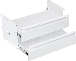 VIVO 16 inch Under Desk Mounted Sliding Pull-out Dual Level Drawer Set for Office Desk, Vertically Stacked Storage Organizer for Sit Stand Workstation, White, DESK-DR02W