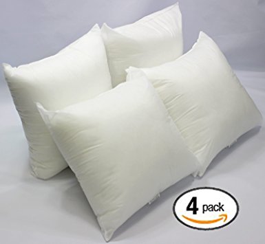 Mybecca Set Of 4 Premium Hypoallergenic Stuffer Pillow Insert Sham Square Form Polyester, White/Standard All Size (Select Size) : 12x12-16x16-18x18-20x20-24x24-26x26