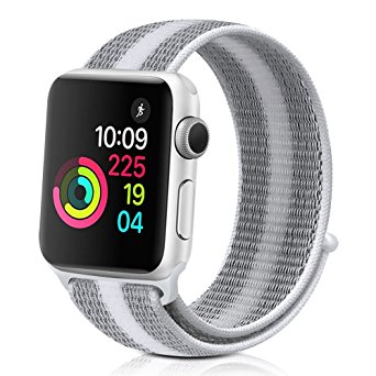 Runostrich for Apple Watch Band Replacement 42mm 38mm Soft Waterproof Strap Woven Nylon Classic Stripe Adjustable Sport Loop Apple Watch Series 3/2/1,Edition (Seashell, 42mm)