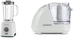 Kenwood BLP41.A0CT Jug Blender, 650 W, White & Mini Chopper, 0.35 Litre Dishwasher Safe Bowl, 2 Speeds, Rubber Feet for Food Chopper Stability, 300 W, CH180B, White