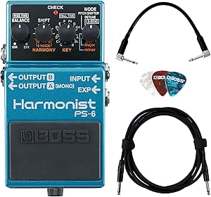 Boss PS-6 Harmonist Bundle with 10ft Instrument Cable, 6in Patch Cable, and Picks