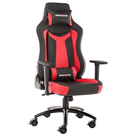 Deerhunter Gaming Chair, Leather Office Chair, High Back Ergonomic Racing Chair, Adjustable Computer Desk Swivel Chair with Headrest and Lumbar Support - Red