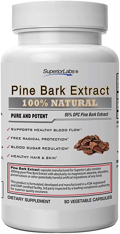 Superior Labs – 100% Natural Pine Bark Extract – 200mg, 95% OPC – 90 Vegetable Capsules – Supports Healthy Blood Flow – Blood Sugar Regulation – Promotes Healthy Hair & Skin – Free Radical Protection