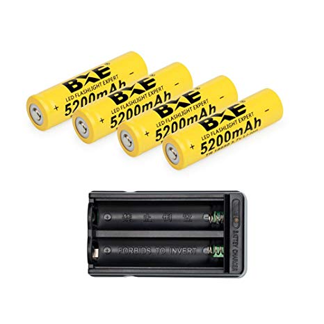 Flashlight 18650 Batteries 4PCS BXE 5200mAh Li-ion 3.7V Button Top Rechargeable Battery with Dual Charger