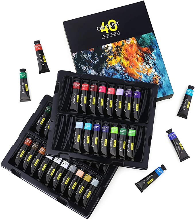 Magicfly Professional Oil Paint Set, 40 Tubes (18ml/0.6oz) including Classic, Metallic Gold, Silver & 3 White Colors, Rich Vibrant, Non-Toxic Oil Color Paint for Artist, Kids and Beginners