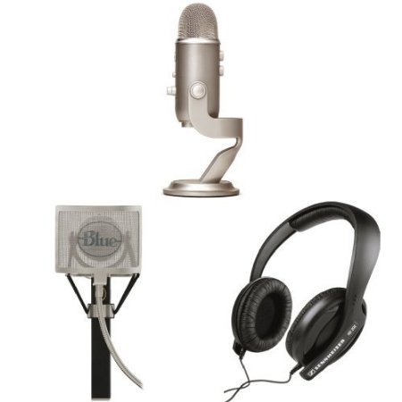 Blue Microphones Yeti USB Microphone - Platinum Edition with Blue Mics Pop Filter and Sennheiser HD 202 II Professional Headphones