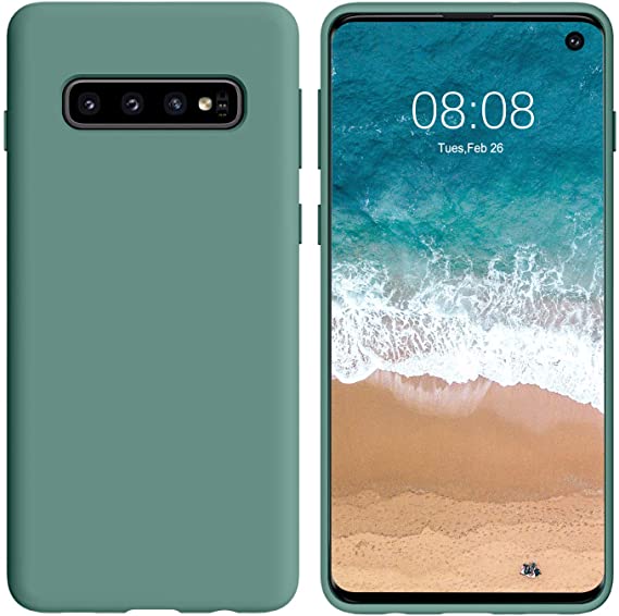 DUEDUE Liquid Silicone Case for Samsung Galaxy S10, Samsung S10 Case Shockproof, Slim Liquid Silicone Soft Gel Rubber Shockproof Protective Phone Case Cover for Samsung Galaxy S10, Green