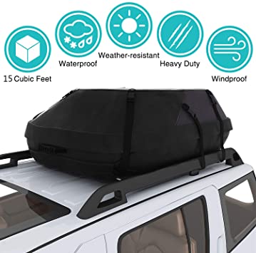 Moroly Car Top Carrier Waterproof Rooftop Cargo Carrier Bag Includes Heavy Duty Straps for Vehicle Car Truck SUV Vans,Travel Cargo Bag Box Storage Luggage (15 Cubic FEET)