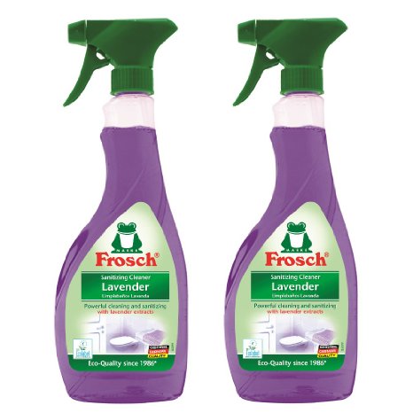 Frosch Natural Lavender Multi-Surface Sanitizing Cleaner Spray Bottle, 500ml (Pack of 2)