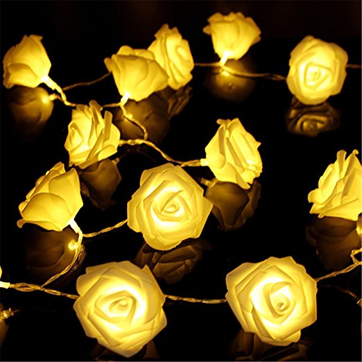 VIPMOON 2M 20LED String Lights Bright Warm Rose Flower Lamp Fairy Light Wedding Gardens Party Christmas Decoration - Warm White