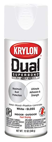 Krylon K08800007 'Dual' Superbond Paint and Primer, Gloss White, 12 Ounce
