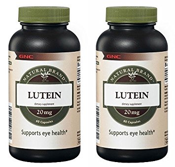 GNC Natural Brand Lutein 20 Mg Capsules, 60 Count Single & Multi Packs (Two Bottles each of 60 Caps)