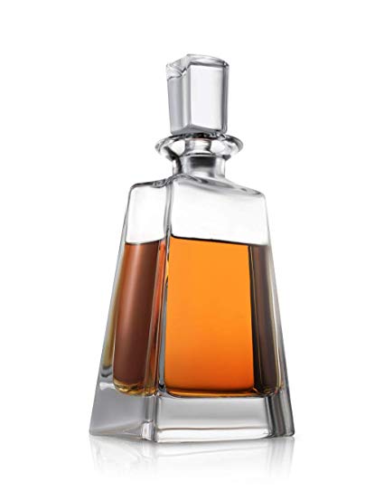 Luna Whiskey Decanter – 23 oz Crystal Modern Decanter – Non-Lead Small Liquor Decanter with Stopper – Booze Decanter for Whiskey, Bourbon, Brandy, Liquor, and Rum – Scotch Bar Container